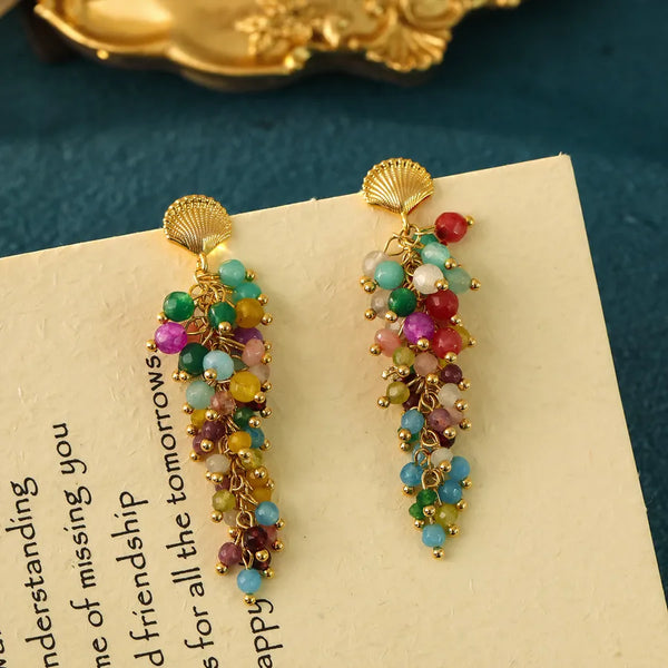 Vintage Natural Stone Drop Earrings | 925 Sterling Silver