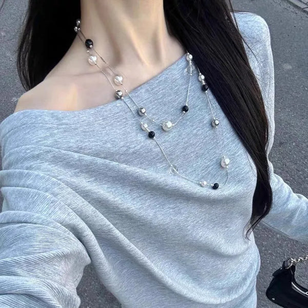 Black Artificial Pearl Necklace | Pearl