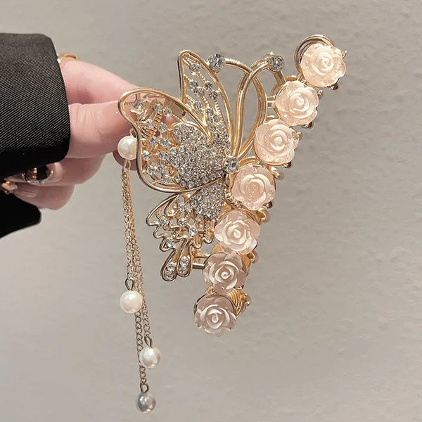Butterfly Artificial Pearl Hair Claw Hair Clip | Rhinestone