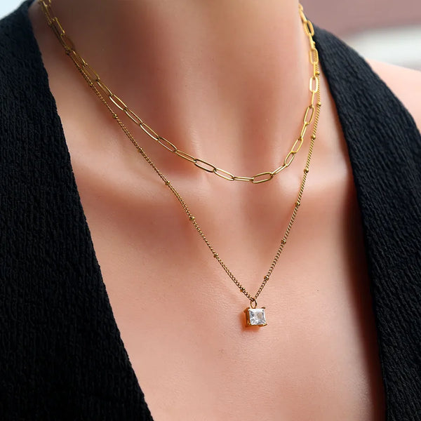 Coated Zircon Necklace | Stainless Steel