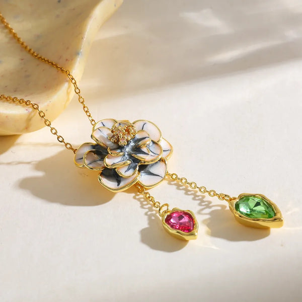 Teardrop Floral Necklace | Stainless Steel