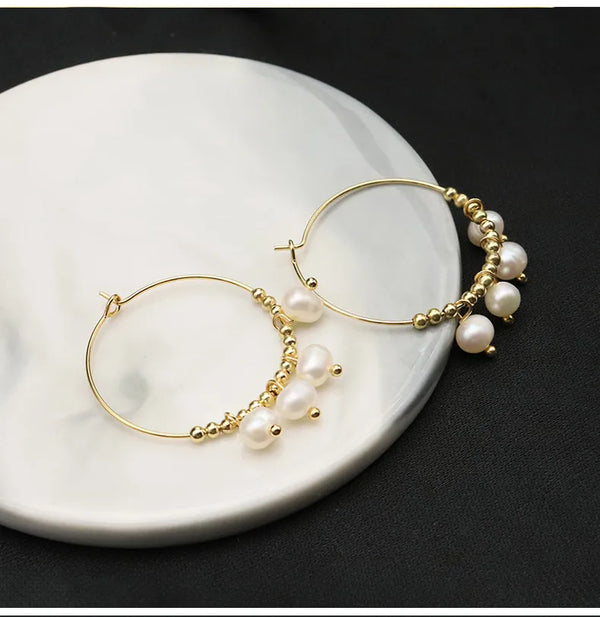 Vintage Freshwater Pearl Hoop Earrings | 925 Sterling Silver