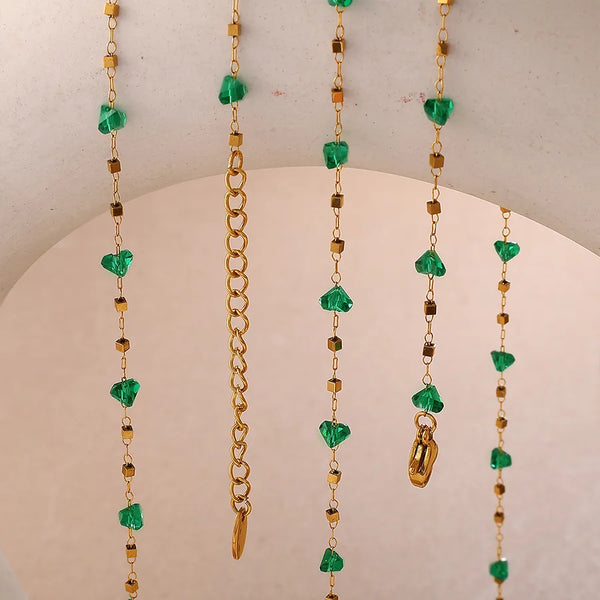Green Crystal Necklace | Stainless Steel