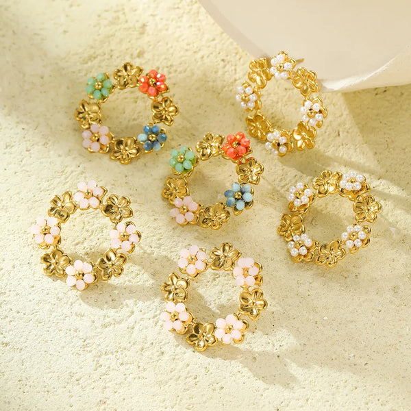 Vintage Floral Drop Earrings | Stainless Steel