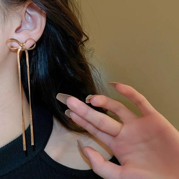 Gold-Plated Bow Drop Earrings | 925 Sterling Silver