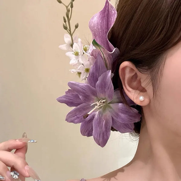 Purple Floral Hair Clip | Cloth