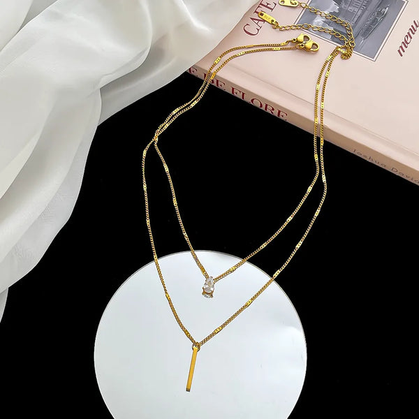 Gold Rhinestone Necklace | Stainless Steel