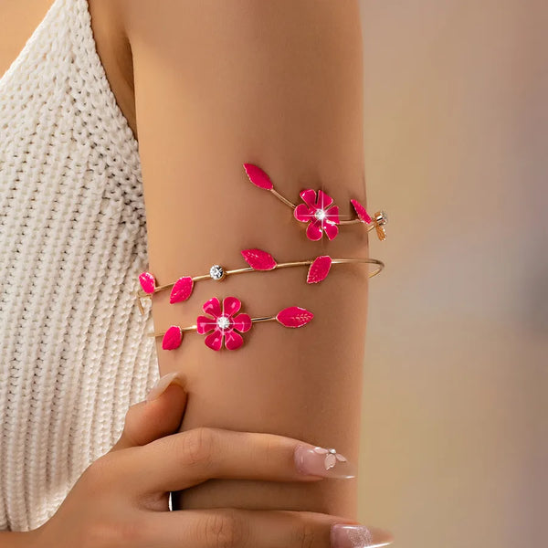 Gold-Plated Floral Bangle Bracelet | Rhinestone