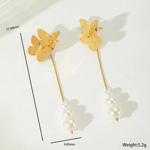 Zircon Artificial Pearl Drop Earrings | Stainless Steel