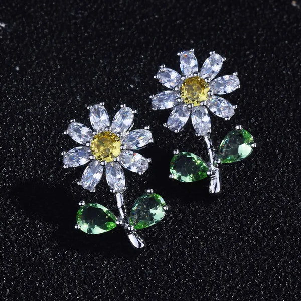 Purple Floral Stud Earrings | Crystal