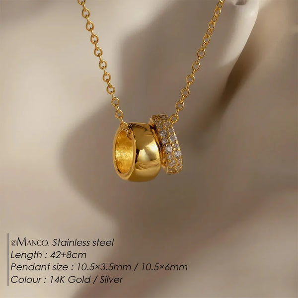 Round Geometric Pendant Necklace | Stainless Steel