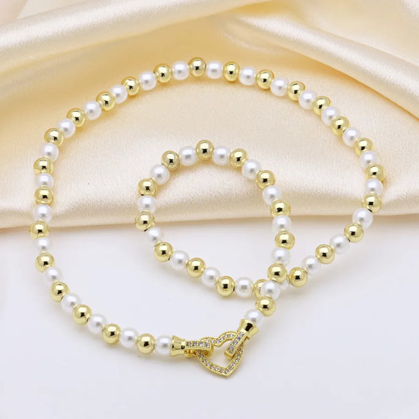 Pearl Heart Necklace | Copper