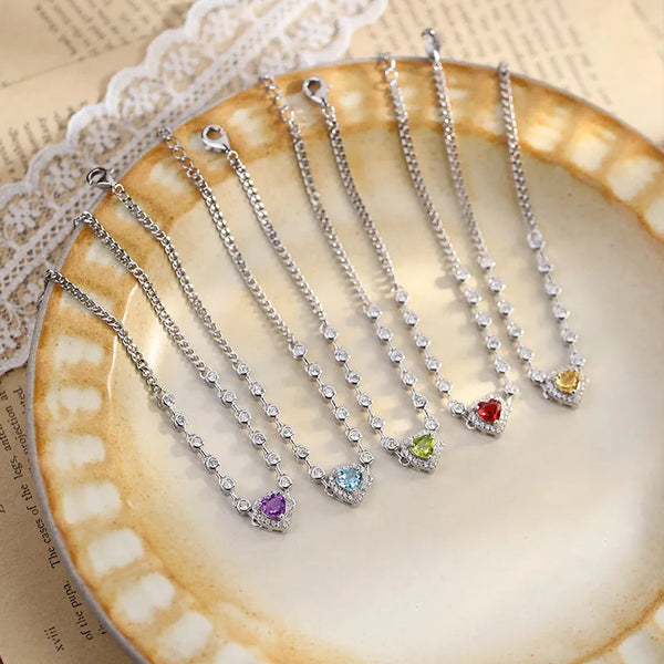 Natural Stone Heart Bracelet | 925 Sterling Silver
