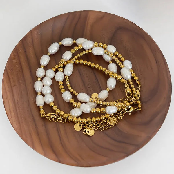 Gold-Plated Freshwater Pearl Bracelet | Stainless Steel
