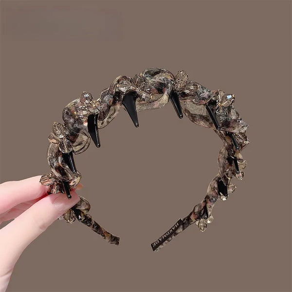 Black Floral Headband | Rhinestone
