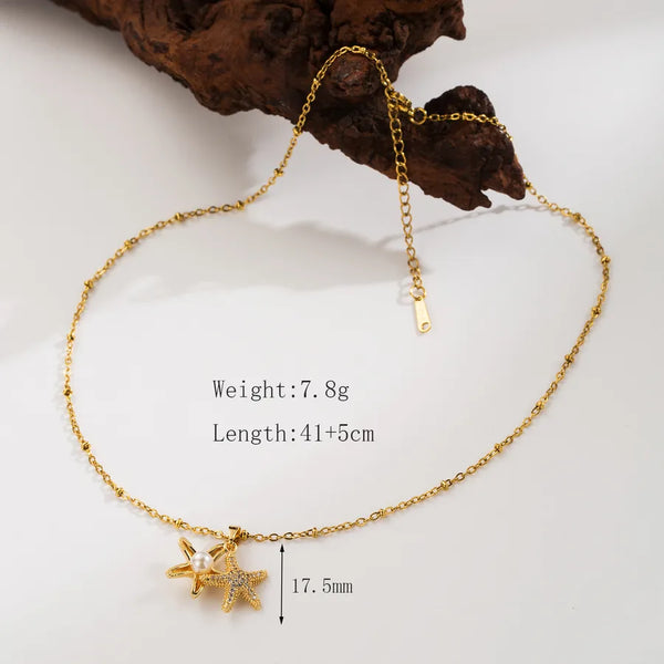 Zircon Artificial Pearl Pendant Necklace | Stainless Steel