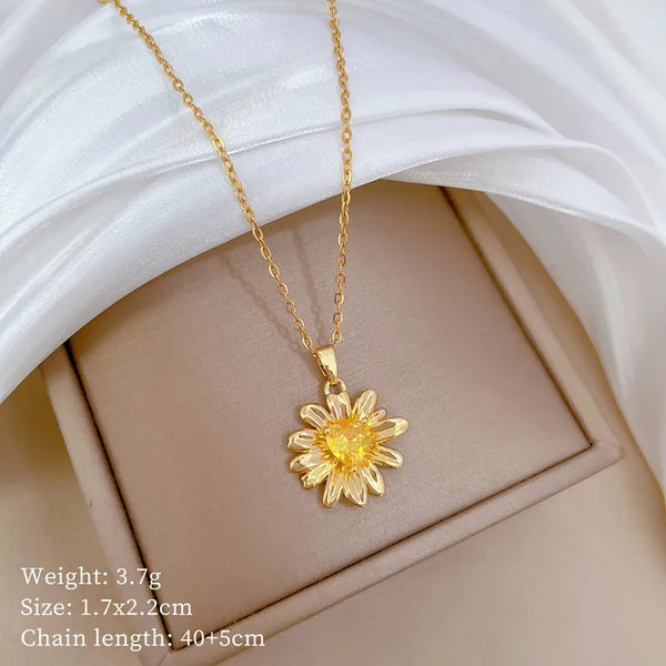Gold-Plated Sunflower Pendant Necklace | Stainless Steel