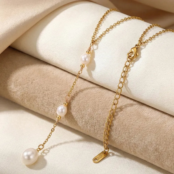 Gold Artificial Pearl Necklace | Stainless Steel