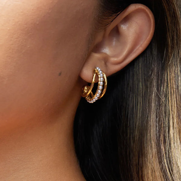 Pearl Hoop Earrings | Stainless Steel