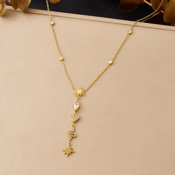 Rhinestone Heart Pendant Necklace | Stainless Steel