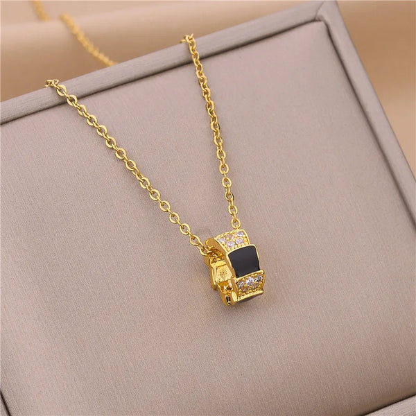 Shell Zircon Pendant Necklace | Stainless Steel