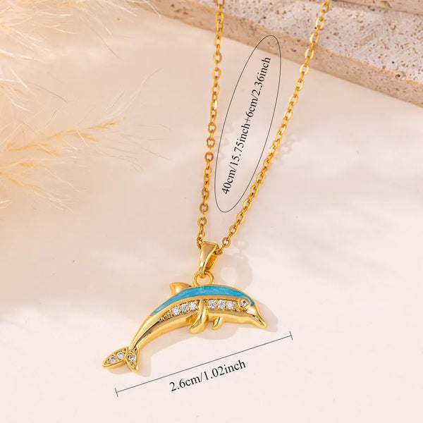 Gold-Plated Rhinestone Pendant Necklace | Stainless Steel