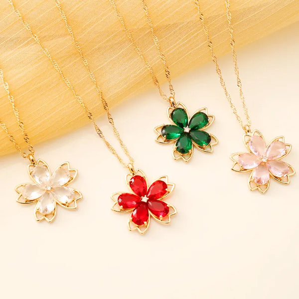 Red Floral Necklace | Stainless Steel