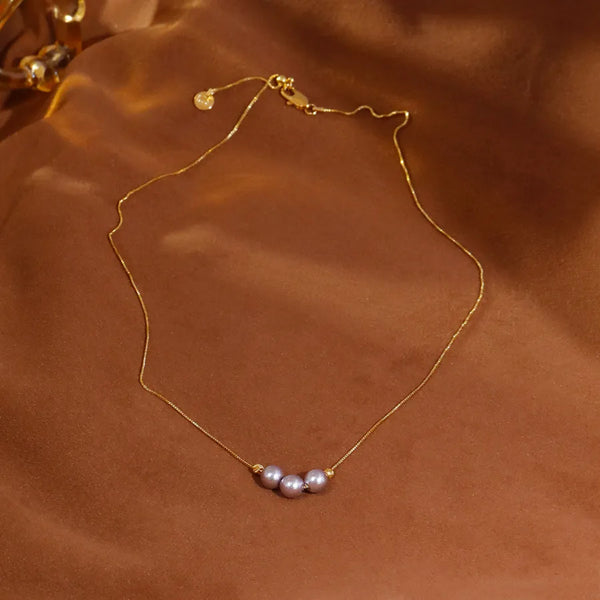 White Artificial Pearl Pendant Necklace | Copper