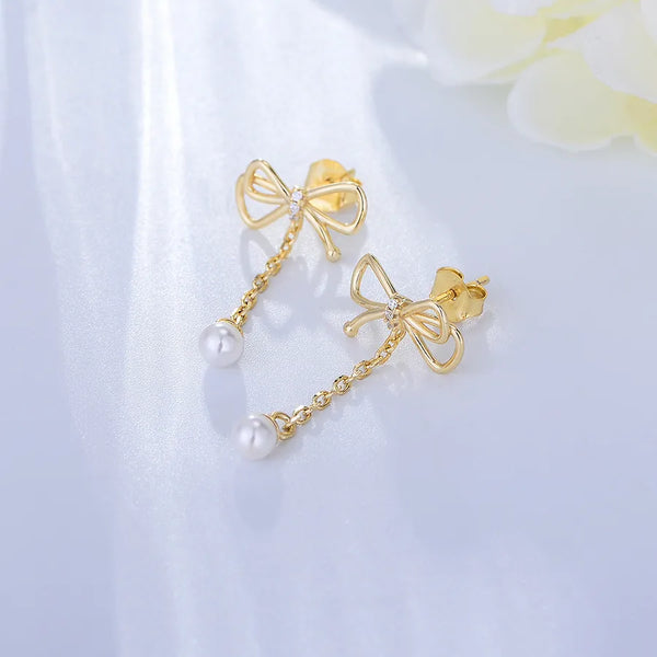 Tassel Artificial Pearl Stud Earrings | 925 Sterling Silver