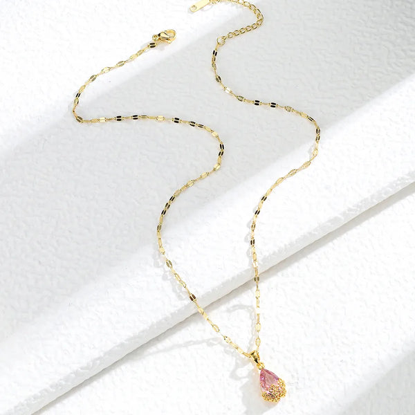 Teardrop Floral Pendant Necklace | Copper
