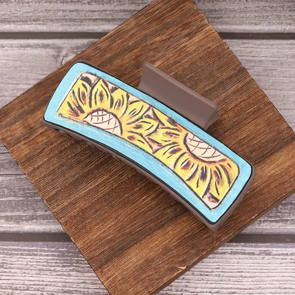 Vintage Sunflower Hair Claw | Pu Leather,Plastic