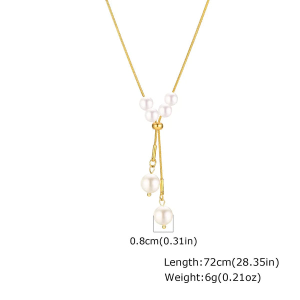 Snake Chain Artificial Pearl Necklace | Stainless Steel