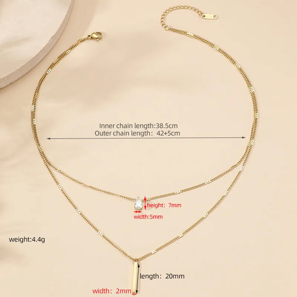 Layered Rhinestone Necklace | Stainless Steel