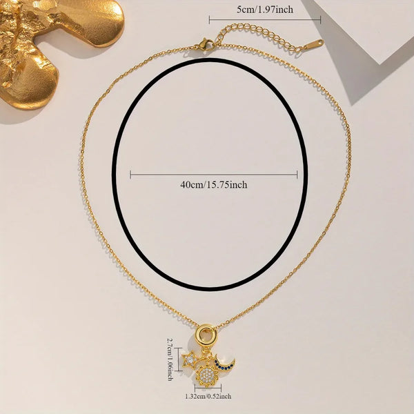 Zircon Celestial Pendant Necklace | Stainless Steel
