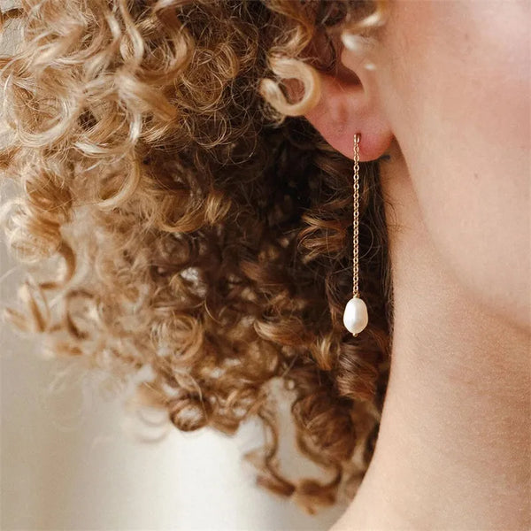 Geometric Artificial Pearl Drop Earrings | Stainless Steel