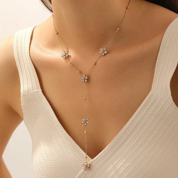 Tassel Floral Pendant Necklace | Stainless Steel