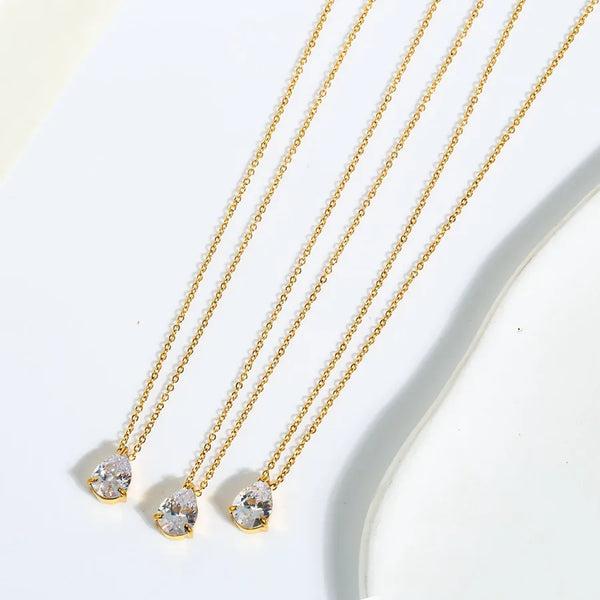 Gold-Plated Zircon Pendant Necklace | Gold