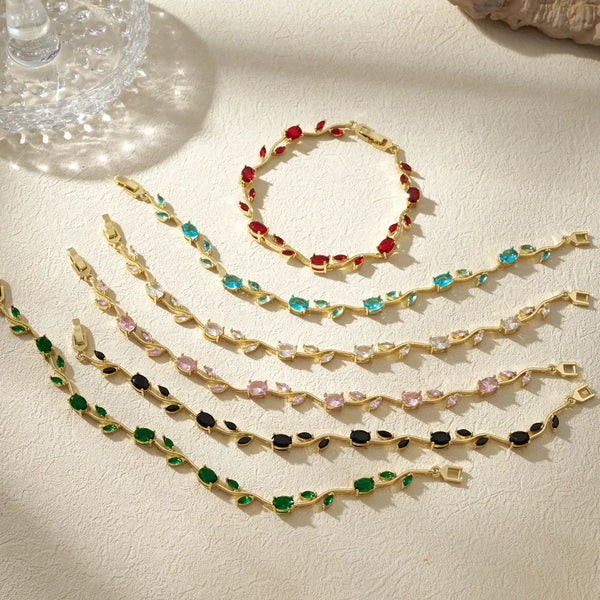Gold-Plated Leaf Bracelet | Rhinestone