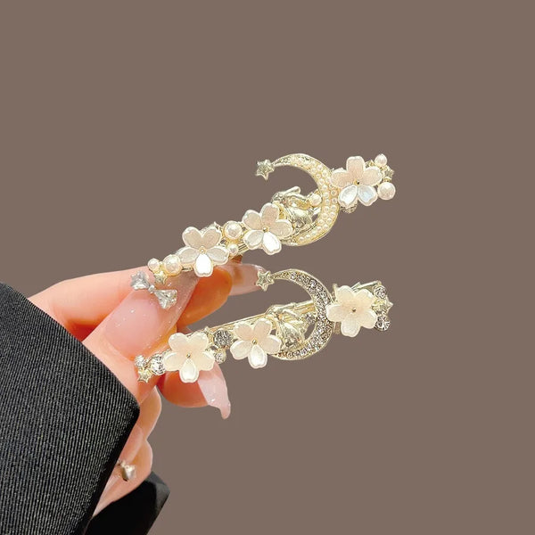 Rhinestone Artificial Pearl Hair Clip | Alloy