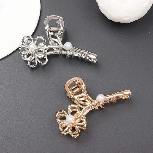 Flowers Artificial Pearl Hair Claw | Alloy