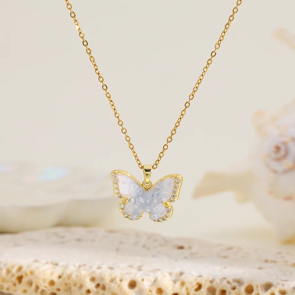 Crystal Butterfly Pendant Necklace | Stainless Steel