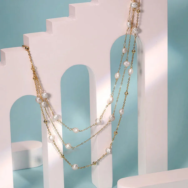 Layered Artificial Pearl Choker Necklace | 925 Sterling Silver