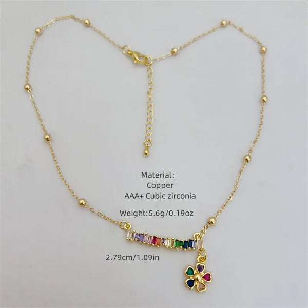 Rhinestone Floral Pendant Necklace | Copper