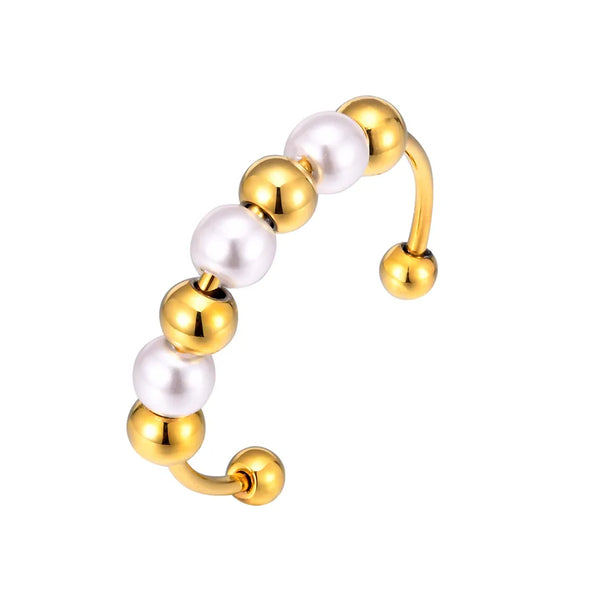 Open Band Artificial Pearl Ring | Stainless Steel