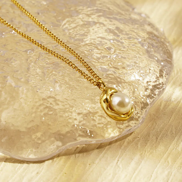 Classic Artificial Pearl Pendant Necklace | Stainless Steel