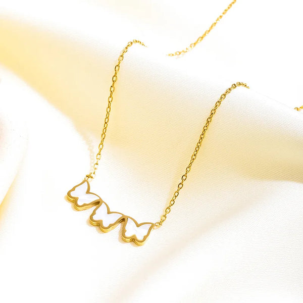 White Butterfly Pendant Necklace | Titanium Steel