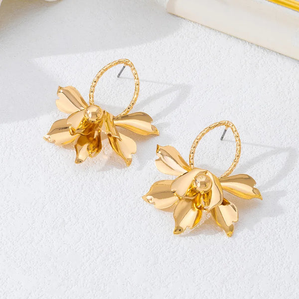 Gold-Plated Floral Stud Earrings | Stainless Steel
