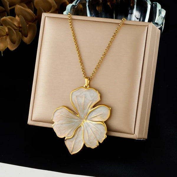 Enamel Floral Pendant Necklace | Stainless Steel
