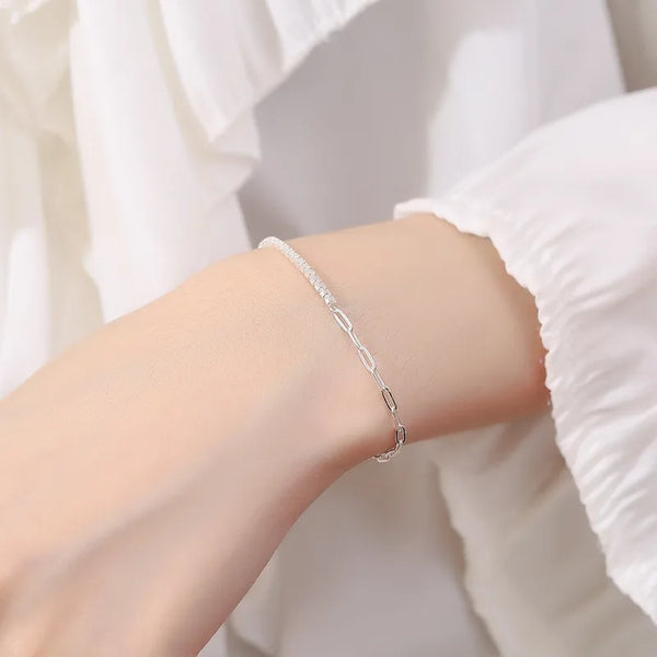 Box Chain Rhinestone Bracelet | 925 Sterling Silver