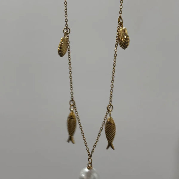 Shell Artificial Pearl Necklace | Stainless Steel